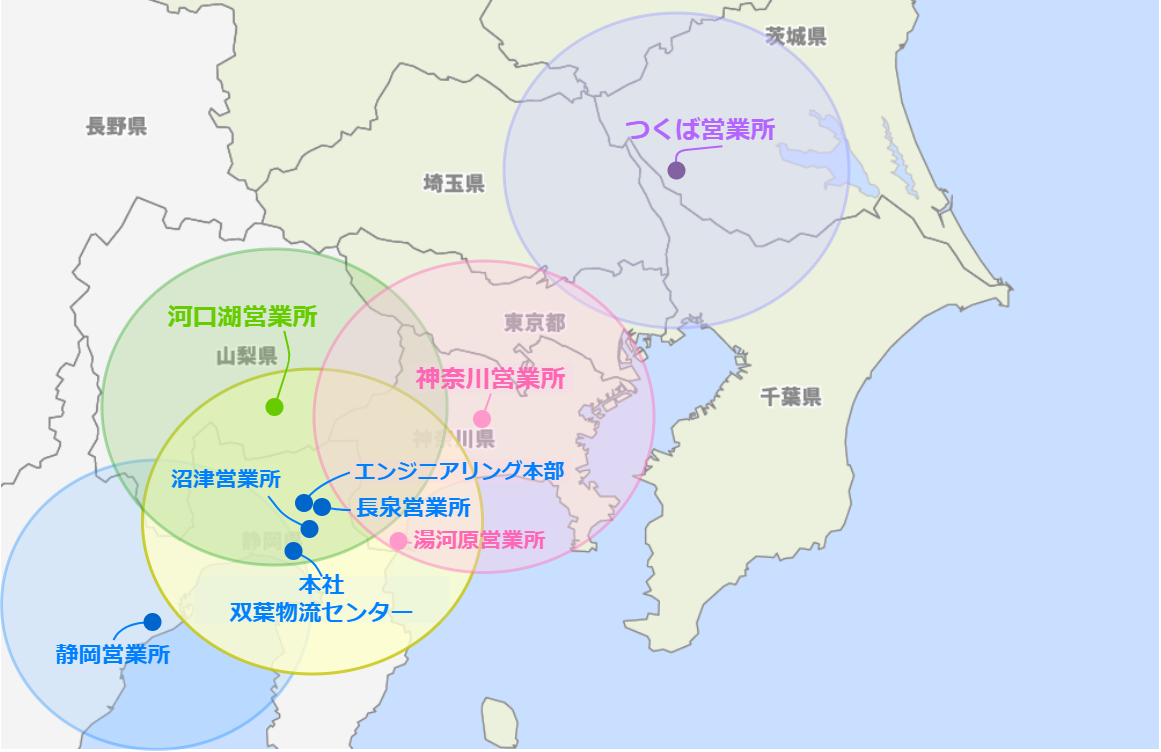 FUJIUNYU CORPORATIONの物流センターマップ